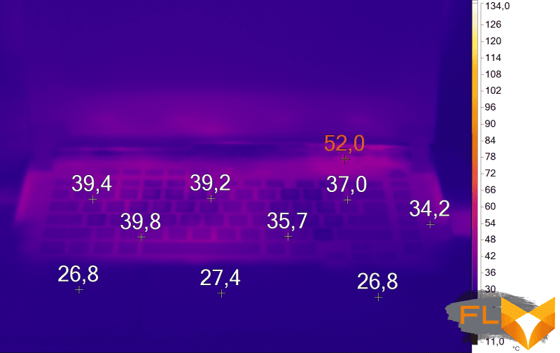  Heating of the laptop case (games, nominal mode) 