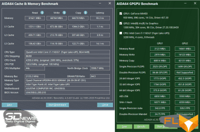  AIDA64 Extreme memory and GPGPU test (battery) 