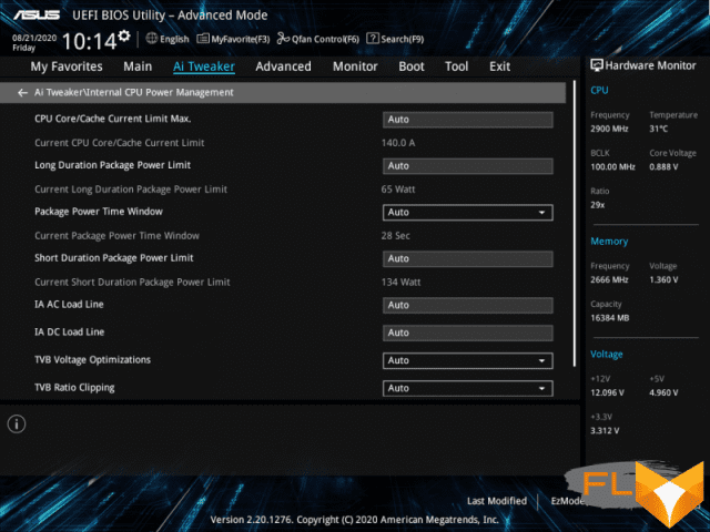  Power limit settings on board with B460 chipset 