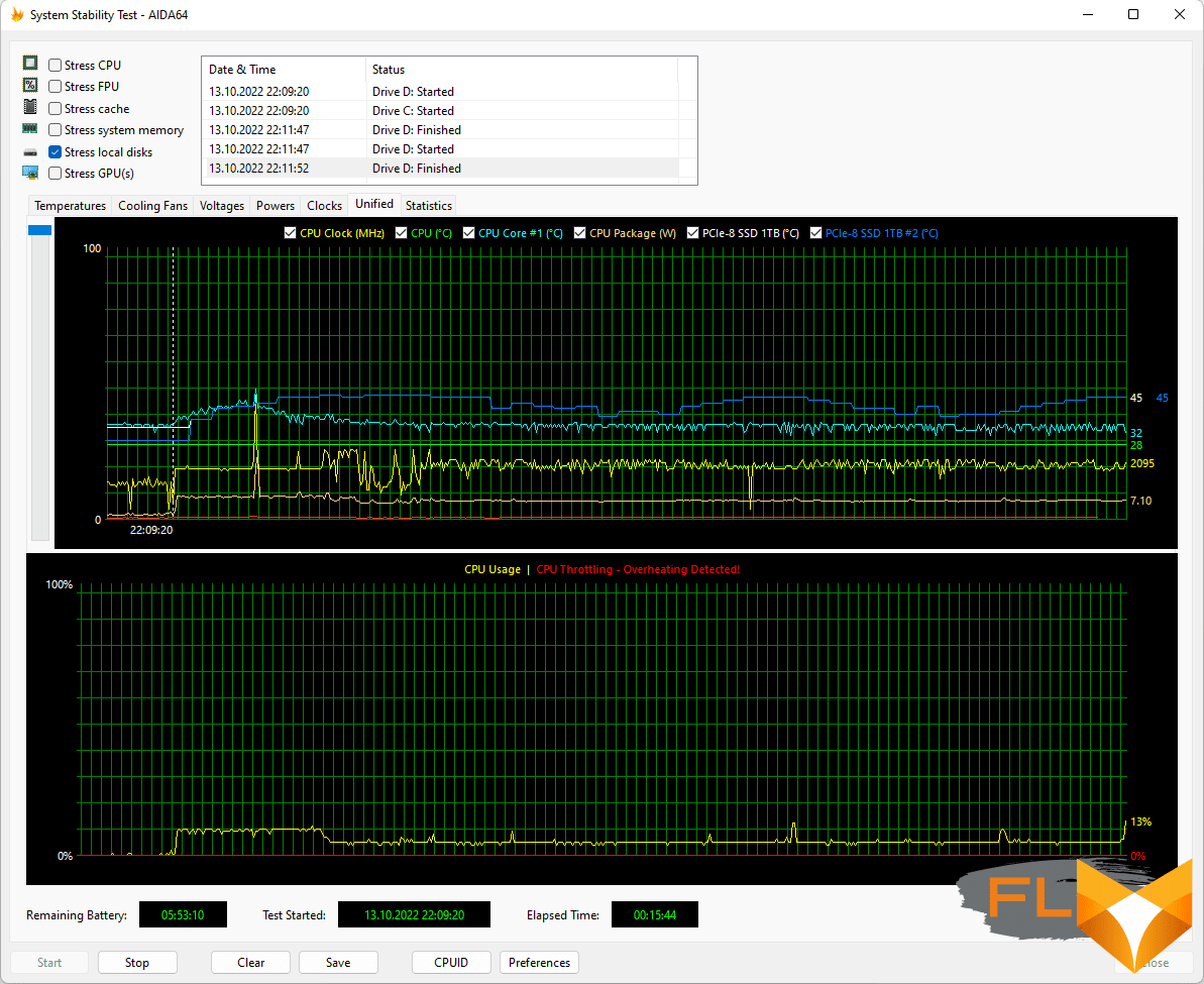 SSD temperatures when running on battery